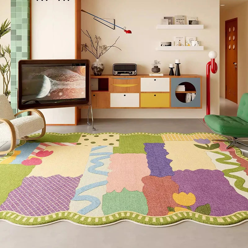 Fluffy Faux Cashmere Large Area Rug – Geometric Contrast Color Fluffy Area Rug HIP GU5997-YD 300x400cm