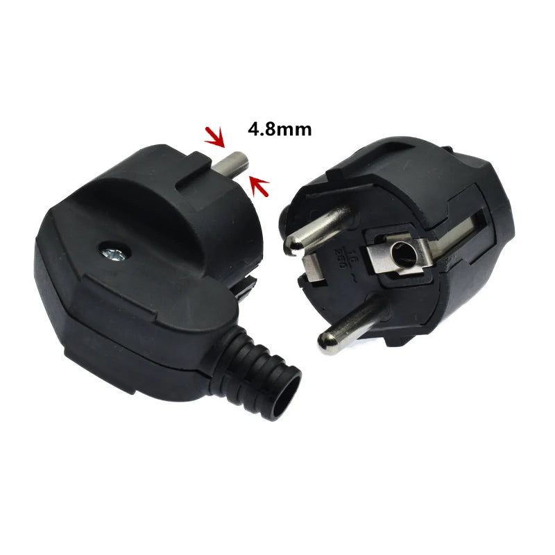 EU Schuko Plug Adapter – Germany/France Screw Connector 250V EU Electrical Plug HIP Black