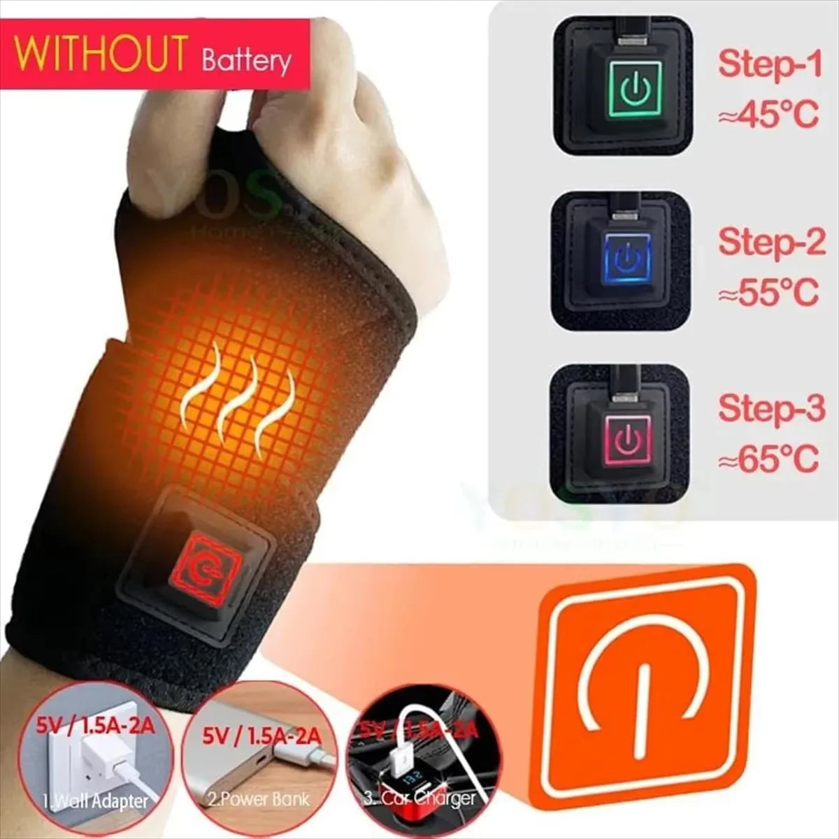 USB Electric Heated Wrist Brace – Adjustable & Breathable Heated Wrist Brace HIP black