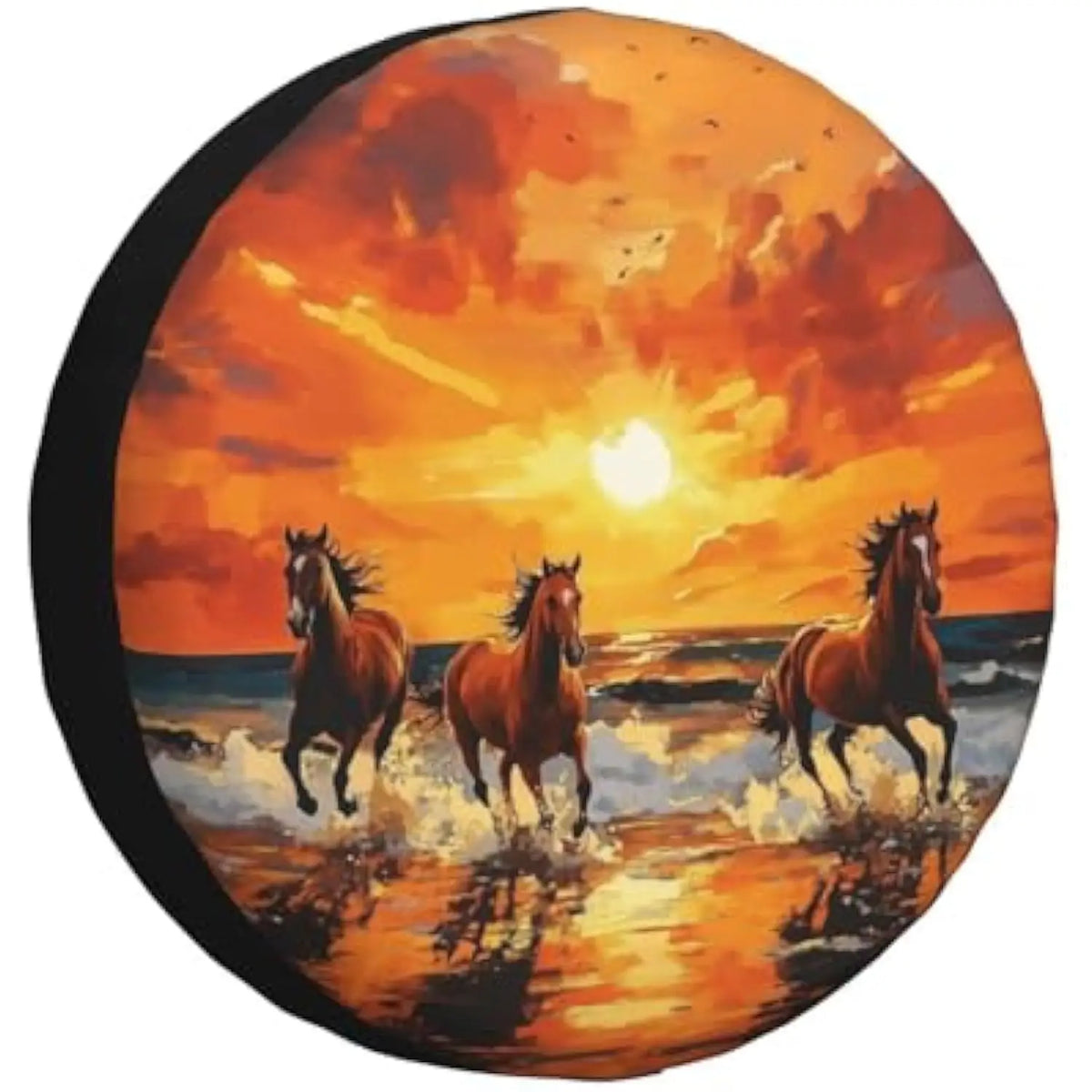 Sunset Horses Spare Tire Cover – Weatherproof Polyester for RV SUV Spare Tire Cover HIP Acquiesce 17 in