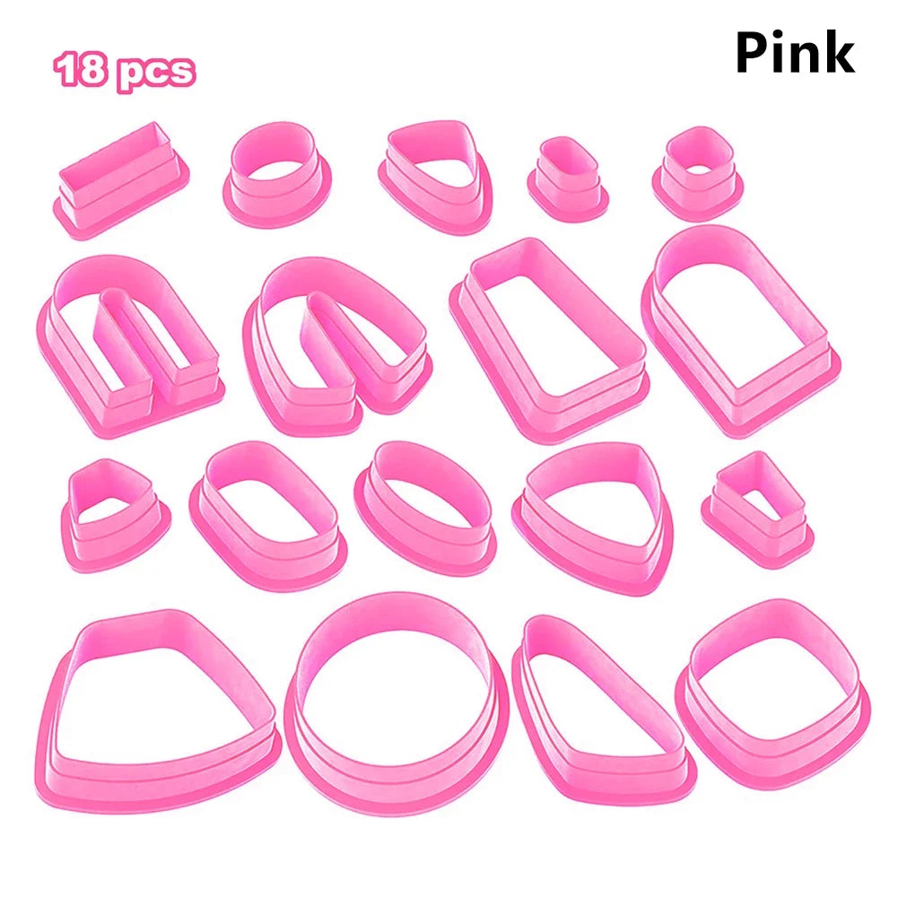18-129PCS Different Shapes Polymer Clay Cutters Earring Making Supplies Crafts Clay Jewelry Cutting Tools Accessories HIP 18pcs-Pink