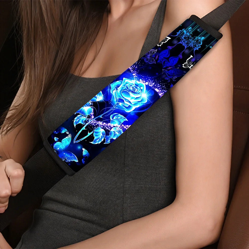 Blue Rose Butterfly Car Seat Belt Pads – Shoulder Strap Cover Seat Belt Cover HIP