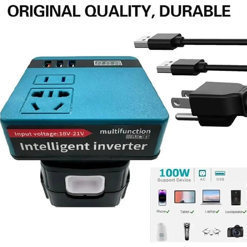120W Battery Inverter 18V–20V DC to 220V AC + USB QC3.0 Power Inverter HIP