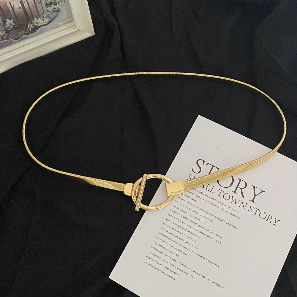 60cm Elastic Gold Silver Leaf Chain Belt for Women Chain Waist Belt HIP
