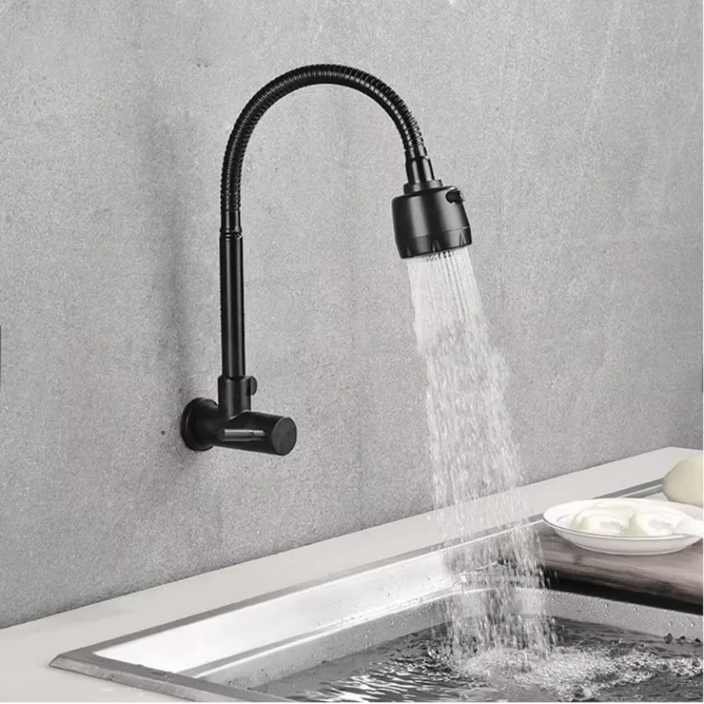 Black Wall-Mounted Single Cold Water Tap – Kitchen & Bath Wall-Mounted Faucet HIP