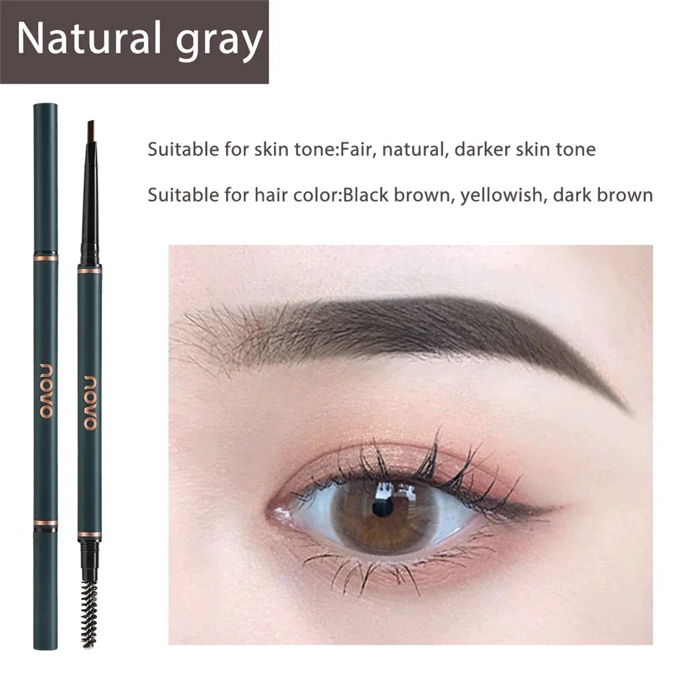 Novo Color Double Eyebrow Pencil with Brush Waterproof Lasting Extremely Slim Sketch Eye Brow Tattoo Pen Eye Makeup Cosmetic HIP 04(Natural Grey)