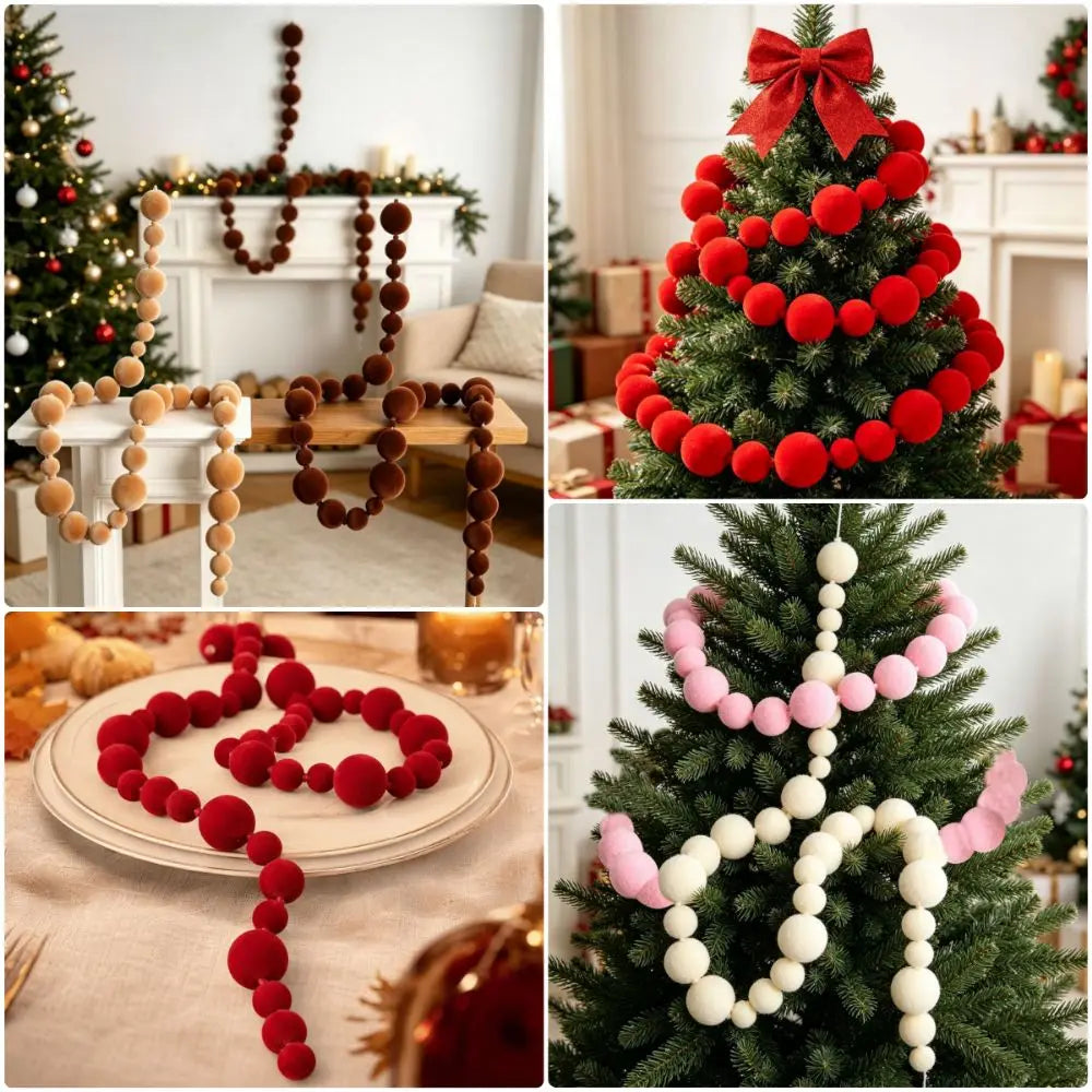 Multicolor Flocking Ball String – Christmas Tree Decoration Holiday Ornament String HIP