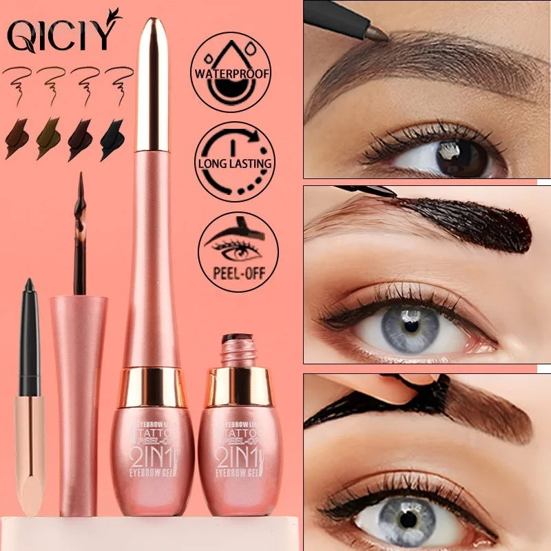 Tattoo Peel Off Brow Gel & Brow Pencil Set Waterproof Smudge-proof Lasting Natural Look Wild Eyebrows Outline Contour Makeup Kit HIP