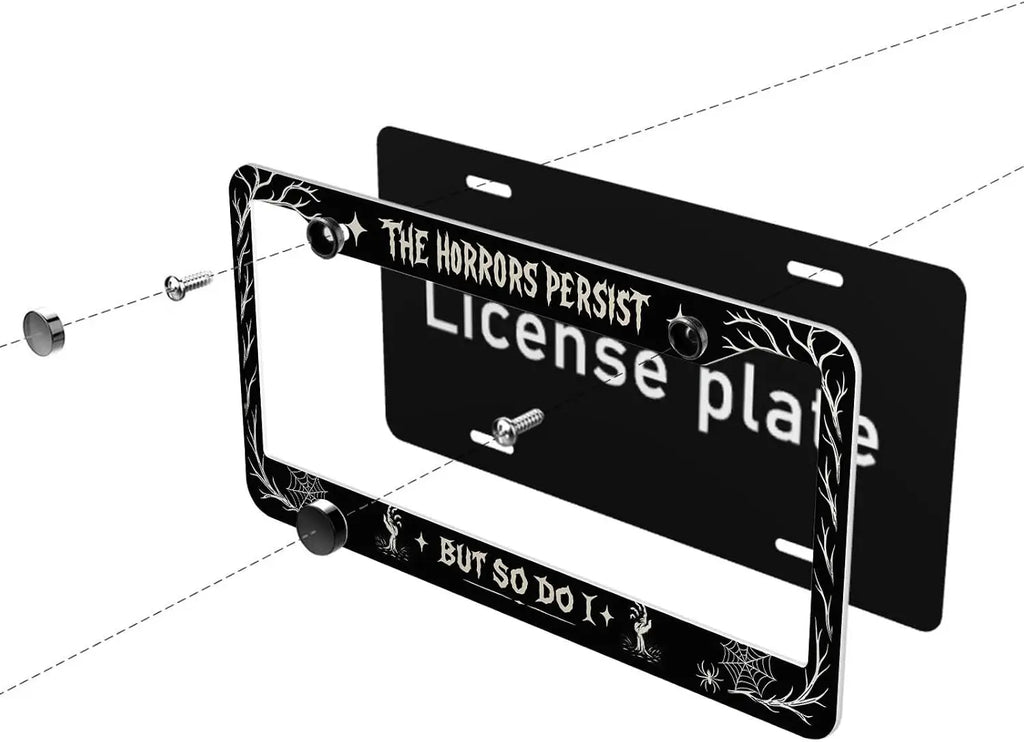Gothic Spider Web Skeleton License Plate Frames – 2-Pack Steel License Plate Frame HIP