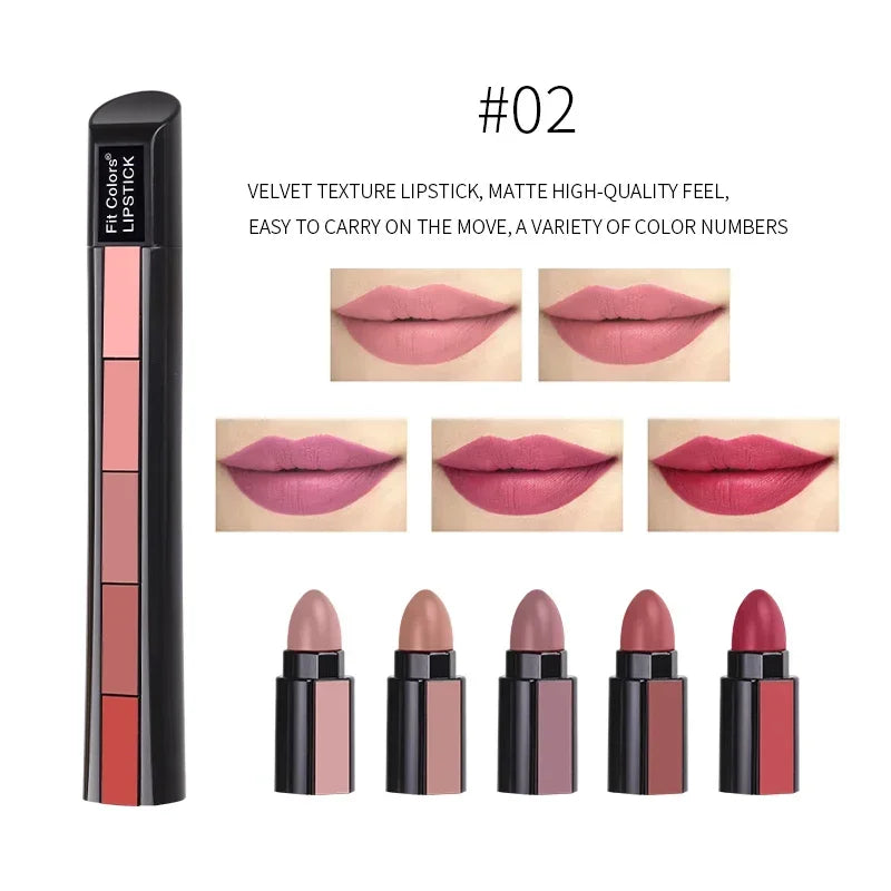 5 In 1 Matte Lipstick Kit Waterproof Nude Combination Lipgloss Long Lasting Velvet Red Show Complexion Sexy Lip Tint Cosmetic HIP