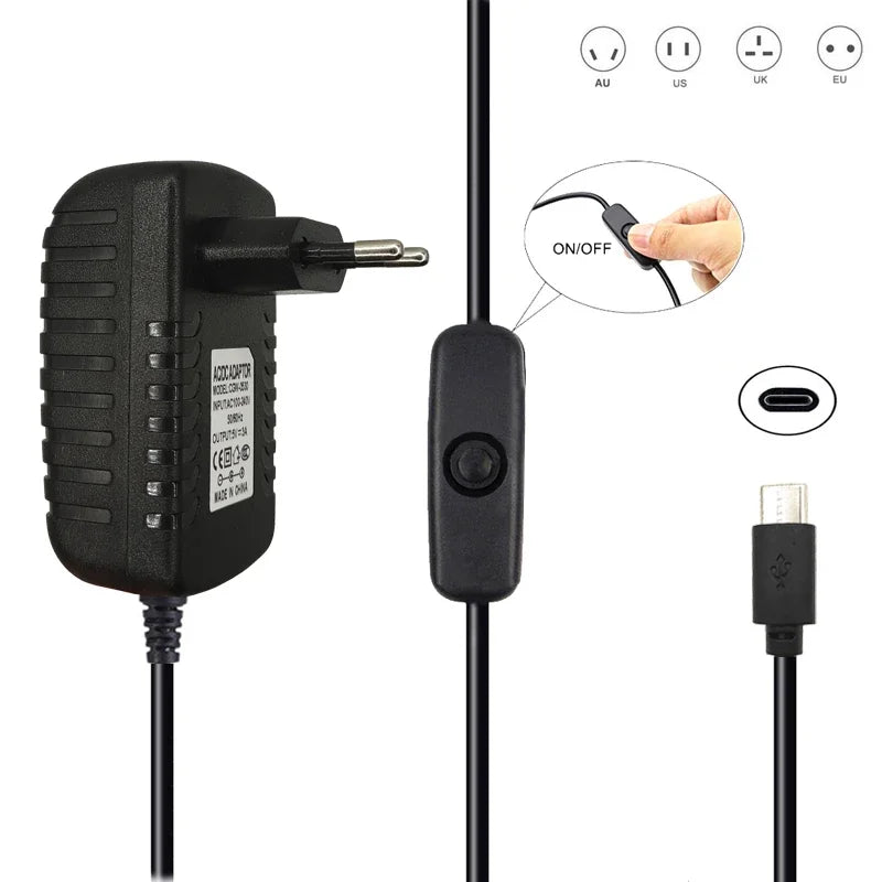 5V 3A USB-C Power Adapter with Switch for Raspberry Pi 4 USB-C Power Adapter HIP Type-C Port AU