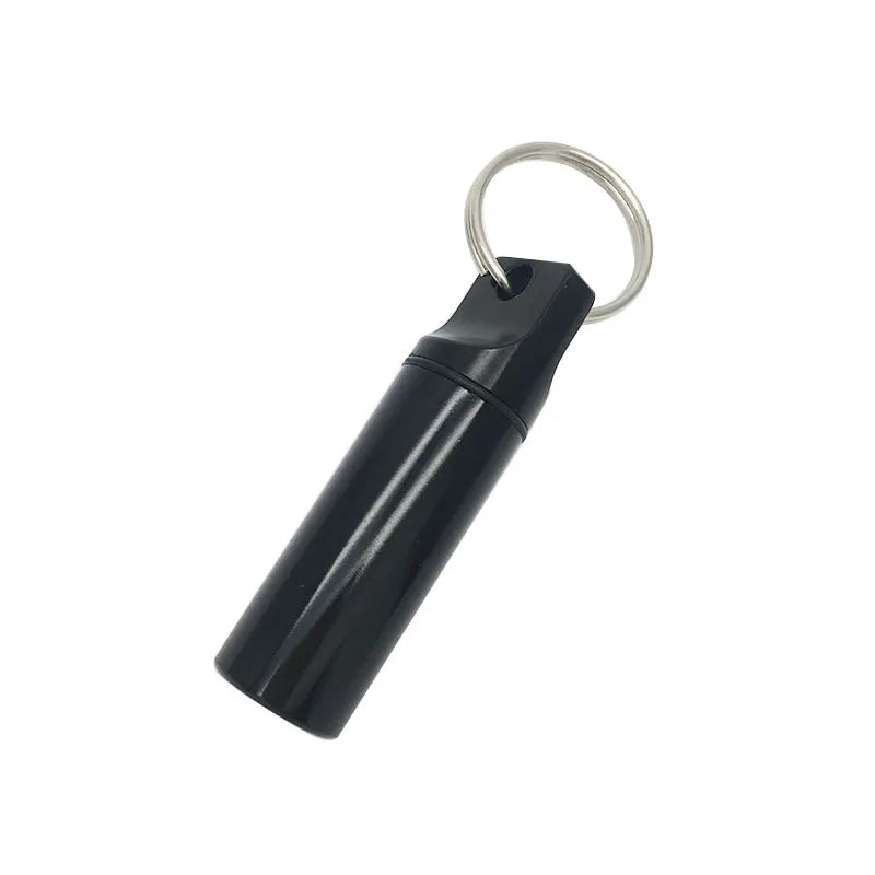 Aluminum Waterproof Pill Box Case with Keychain | Sealed Pill Storage Case HIP C735-Black 1pcs