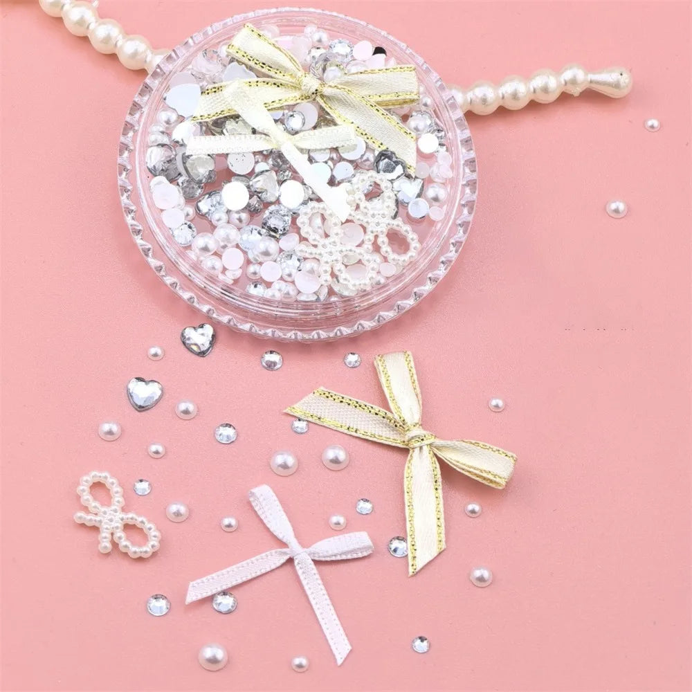 1 Box Sweet Face Jewelry Decoration Rhinestone 3D Bow Love Crystal Diamond Pearl Safe Nail Hair Accessories Festival Face Makeup HIP 169