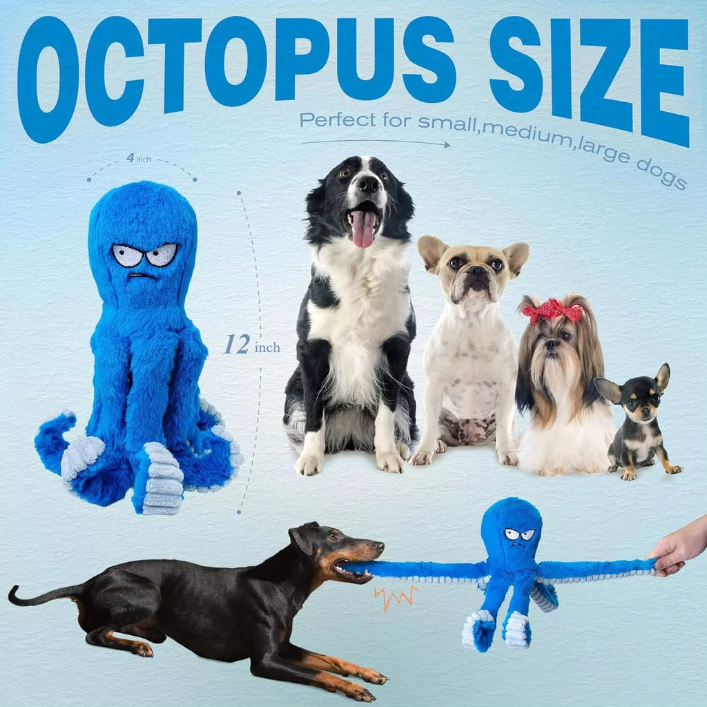 Tough Stuffed Dog Chew Toy – Squeaky Crinkle Octopus Tug Toy Squeaky Dog Toy HIP
