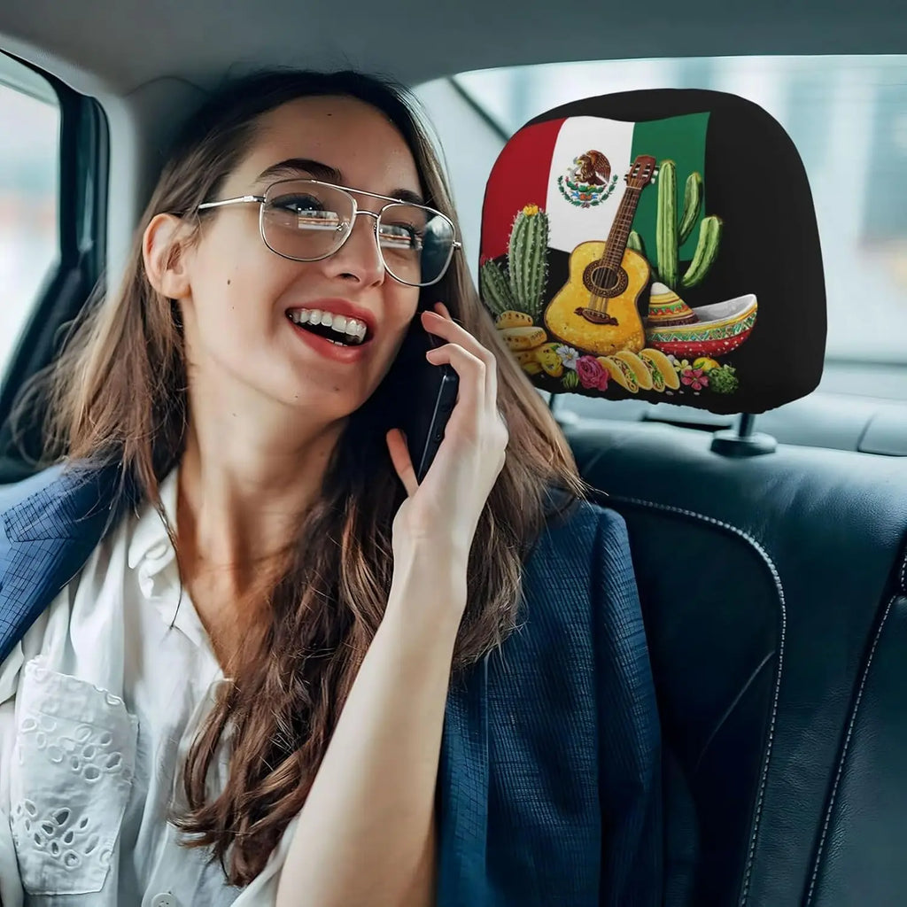2-Pack Mexican Flag Tacos Car Headrest Covers – Universal Fit Car Headrest Cover HIP