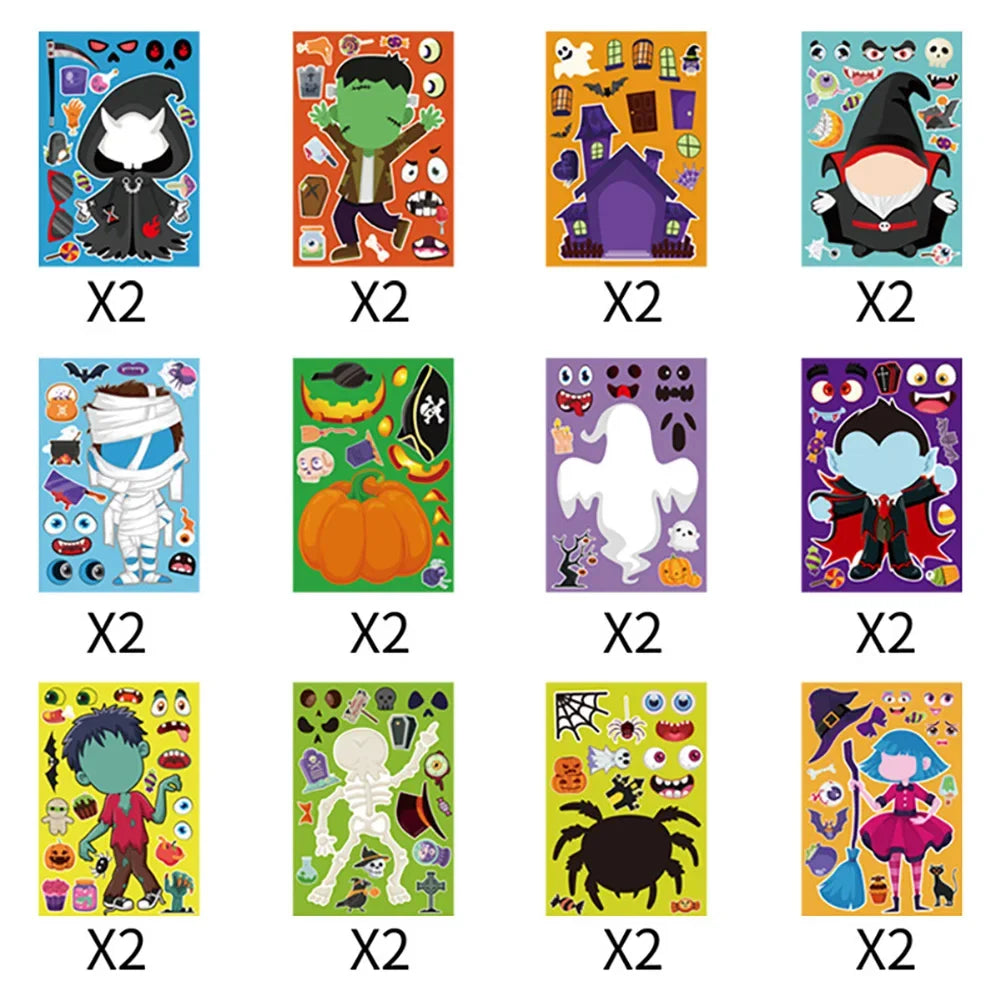 Halloween24 pcsSheets Halloween Decor Halloween Face Stickers Halloween Party Games Halloween Party Toddlers Halloween Sticker HIP 12type 24pcs 11x16CM