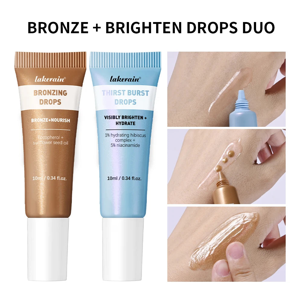 2psc Bronze And Brighten Drops Duo Kit Burst And Bronzing Drops Skincare Set Nourish Visibly Brighten Hydrate Travel Size Bronze HIP