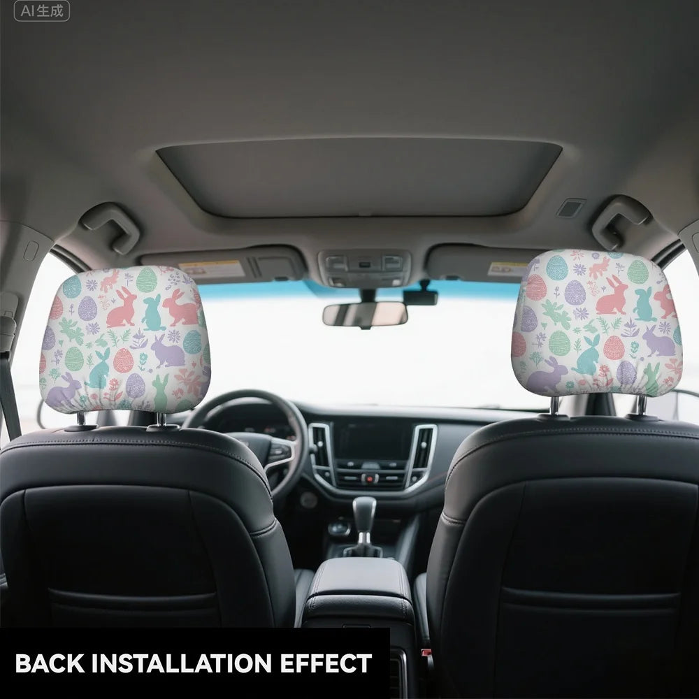Set of 2 Printed Car Headrest Covers – Breathable Full Surround Car Headrest Covers HIP