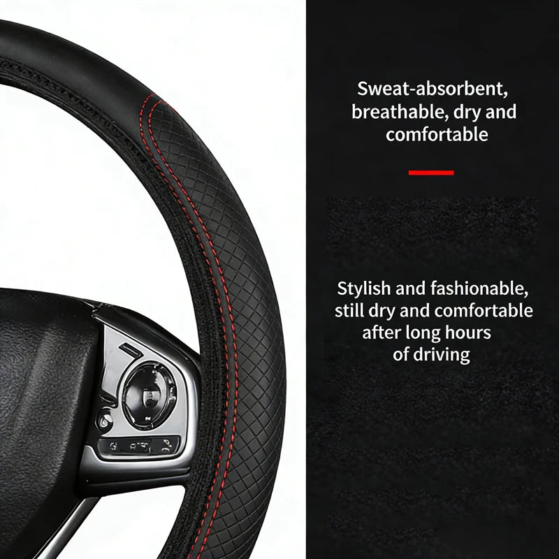 Elastic Faux Leather Steering Wheel Cover – 38cm Universal Fit Steering Wheel Cover HIP