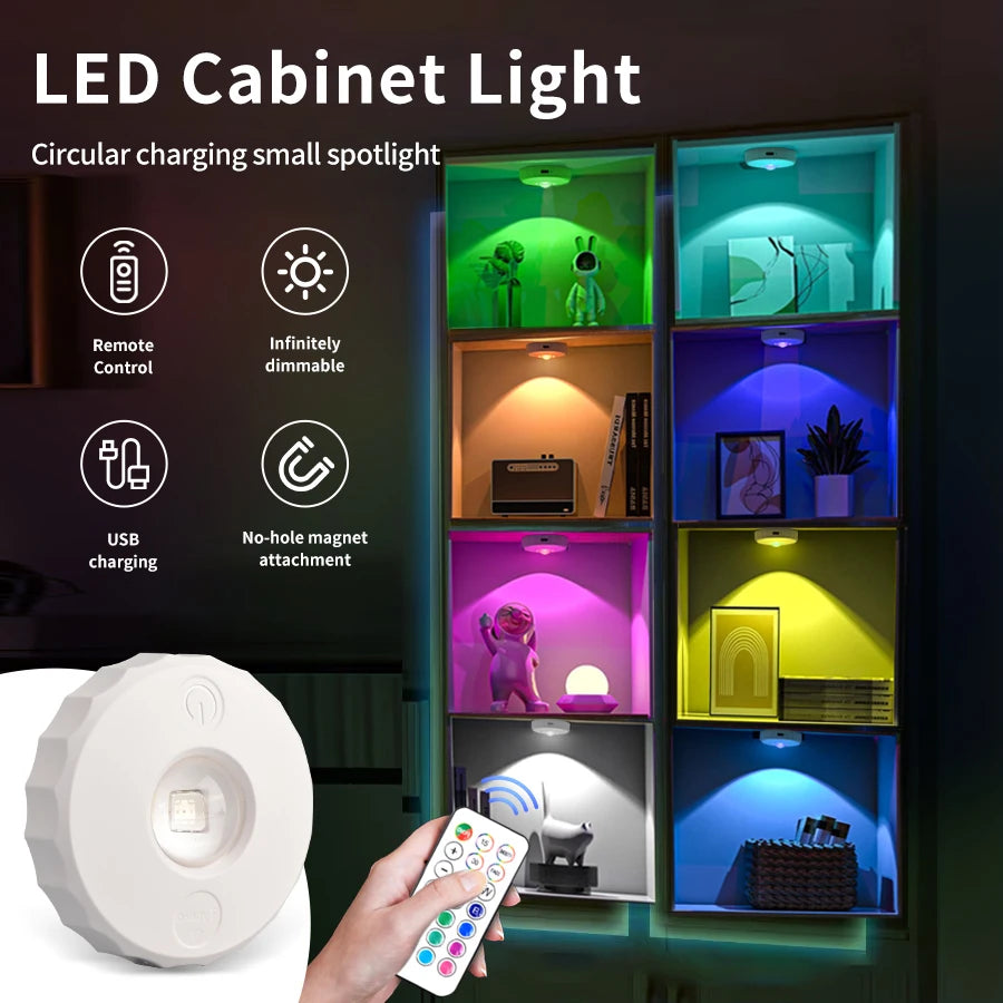 USB Rechargeable RGB LED Night Light With Remote Control Under Cabinet Lights Dimmable Spotlights For Kitchen Wardrobe Closet HIP