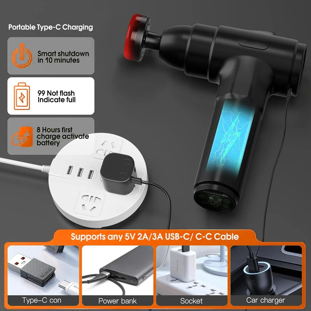 LINGTENG Heating Massage Gun – 7 Heads, LCD & Storage Case Percussion Massage Gun HIP