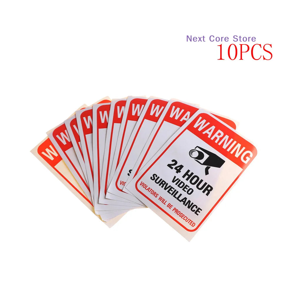 10-Pack CCTV Security Camera Warning Sticker Decal Signs Security Warning Stickers HIP