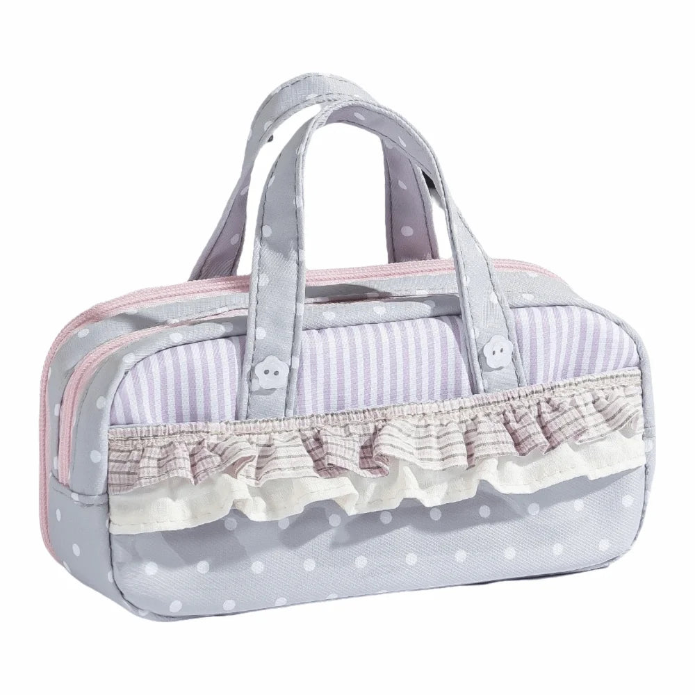 Kawaii Ruffle Lace Pencil Case – Polka Dot Multi-Layer Pouch Pencil Case HIP Grey