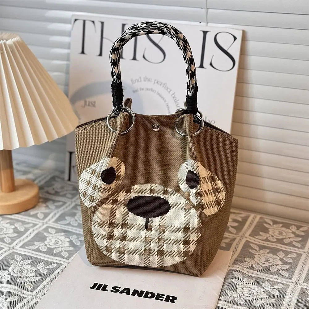 Cartoon Knitted Bucket Bag – Handmade Woven Tote for Women Knitted Bucket Bag HIP