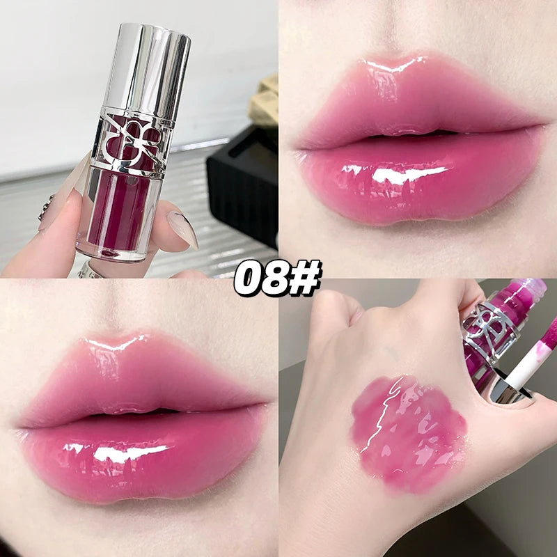 Clear Glass Gray Coffee Shine Lip Gloss Mirror Watery Moisturize Plumper Long Lasting Lip Tint Juicy Lip Oil Gloss Stain Makeup HIP 08