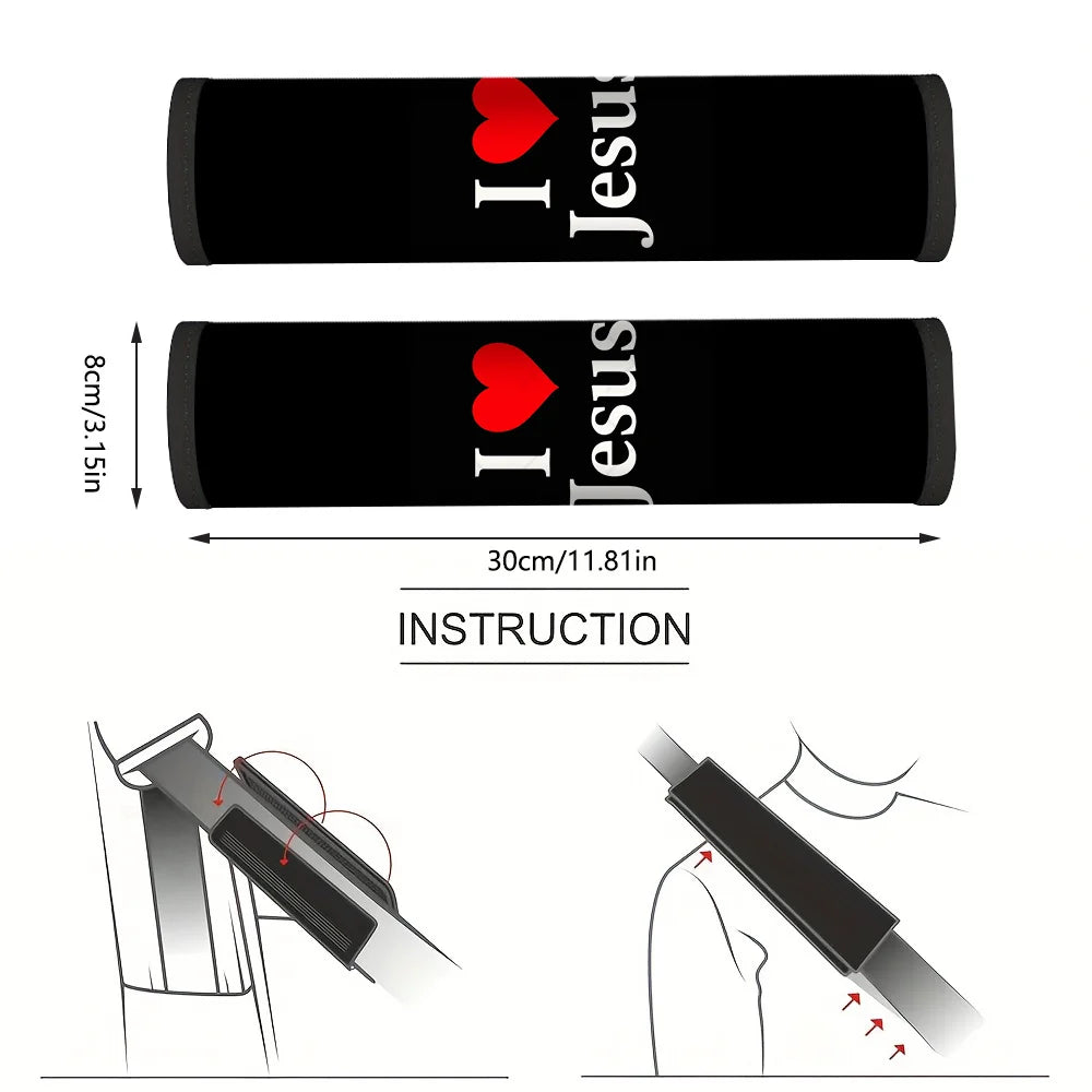 2-Pack Christian Heart Jesus Car Seat Belt Covers | Soft Pad Seat Belt Cover HIP