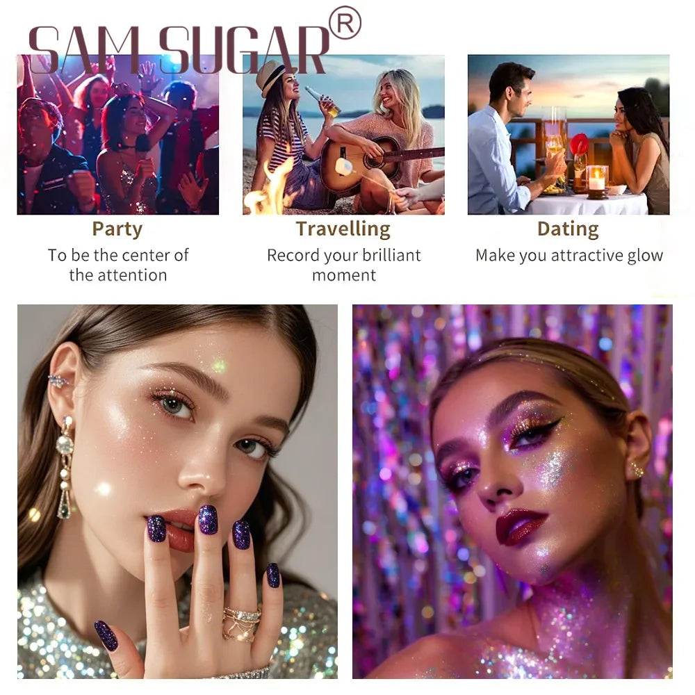 SAM SUGAR Fine Glitter Highlighter Spray – Face & Body Shimmer Highlighter Spray HIP