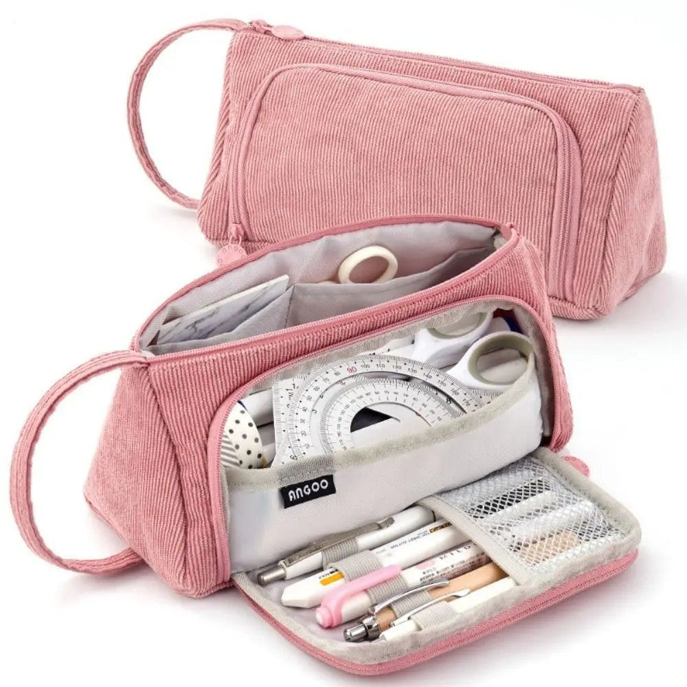 Corduroy Pencil Case Large Capacity Double-Layer Pen Bag Pencil Case HIP
