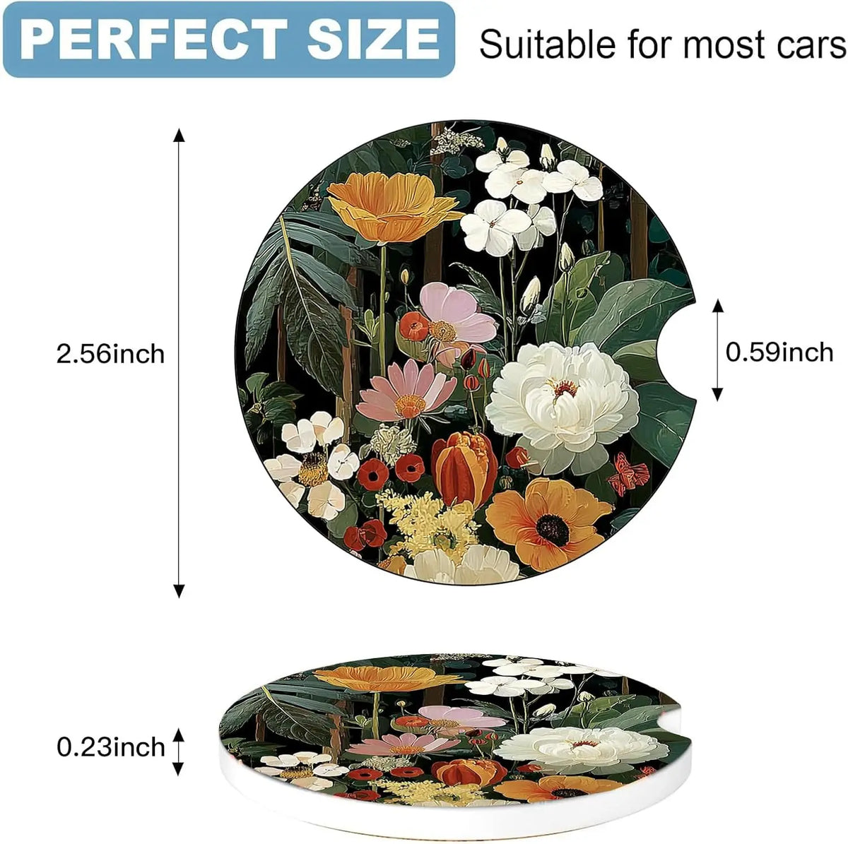 Car Cup Holder Ceramic Coaster Set of 2 – Cork Backing Car Cup Coaster Set HIP