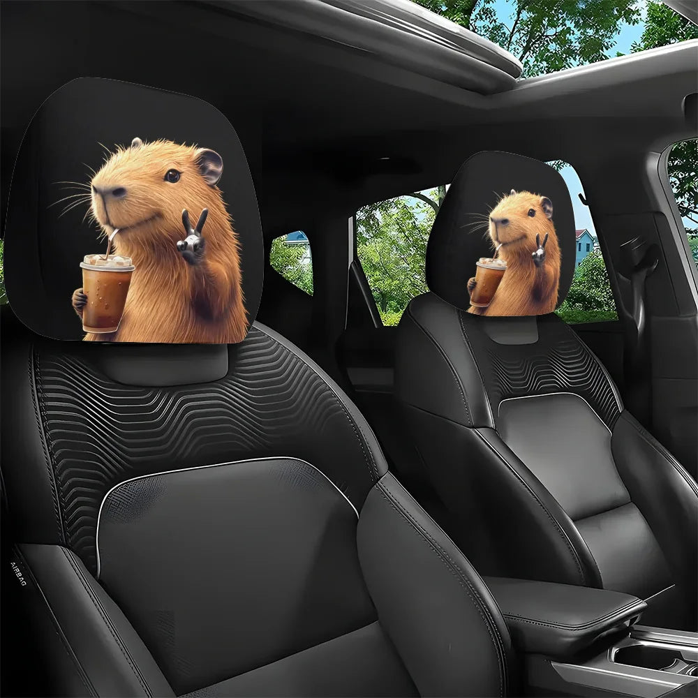 2-Pack Funny Capybara Car Headrest Covers – Universal Fit Car Headrest Covers HIP