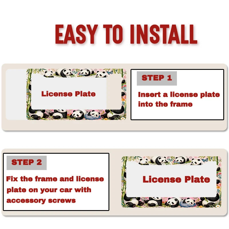 Metal Panda License Plate Frame – 2D Flat Car Accessory License Plate Frame HIP