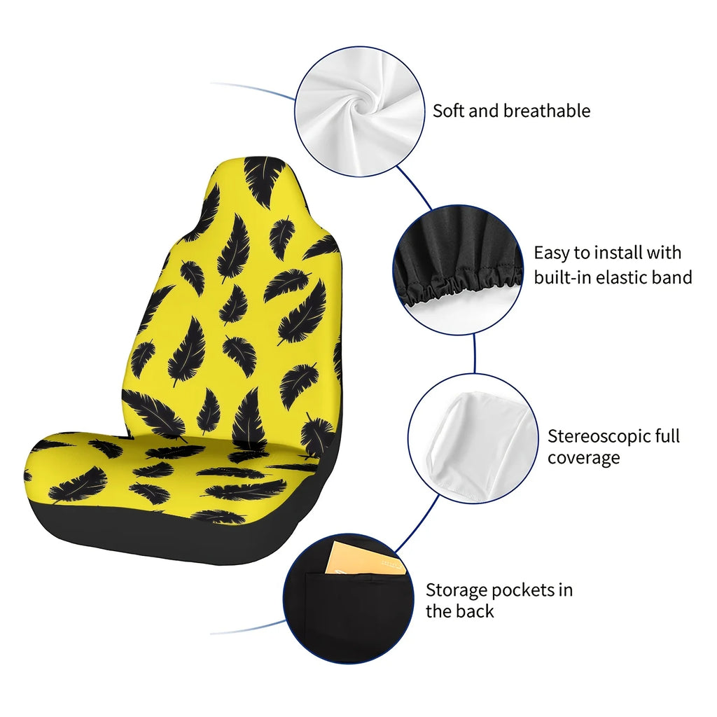 Black Feather Yellow Print Car Seat Cover – Easy Install Car Seat Cover HIP