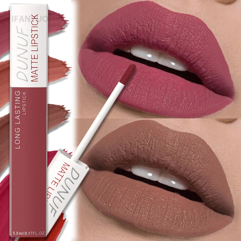 8 Colors Liquid Lipstick Nude Orange Brown Matte Velvet Lip Glaze Non-stick Cup Not Easy To Fade Clay Lip Gloss Lipstick Makeup HIP