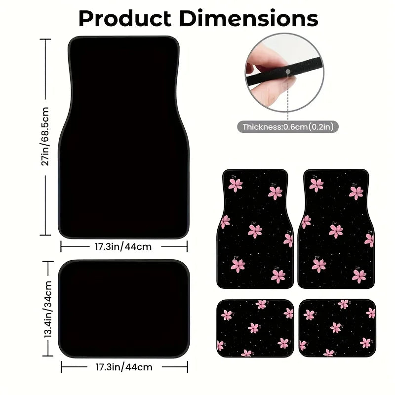 4-Piece Pink Flower Car Floor Mats – Easy Clean Gift Set Car Floor Mats HIP