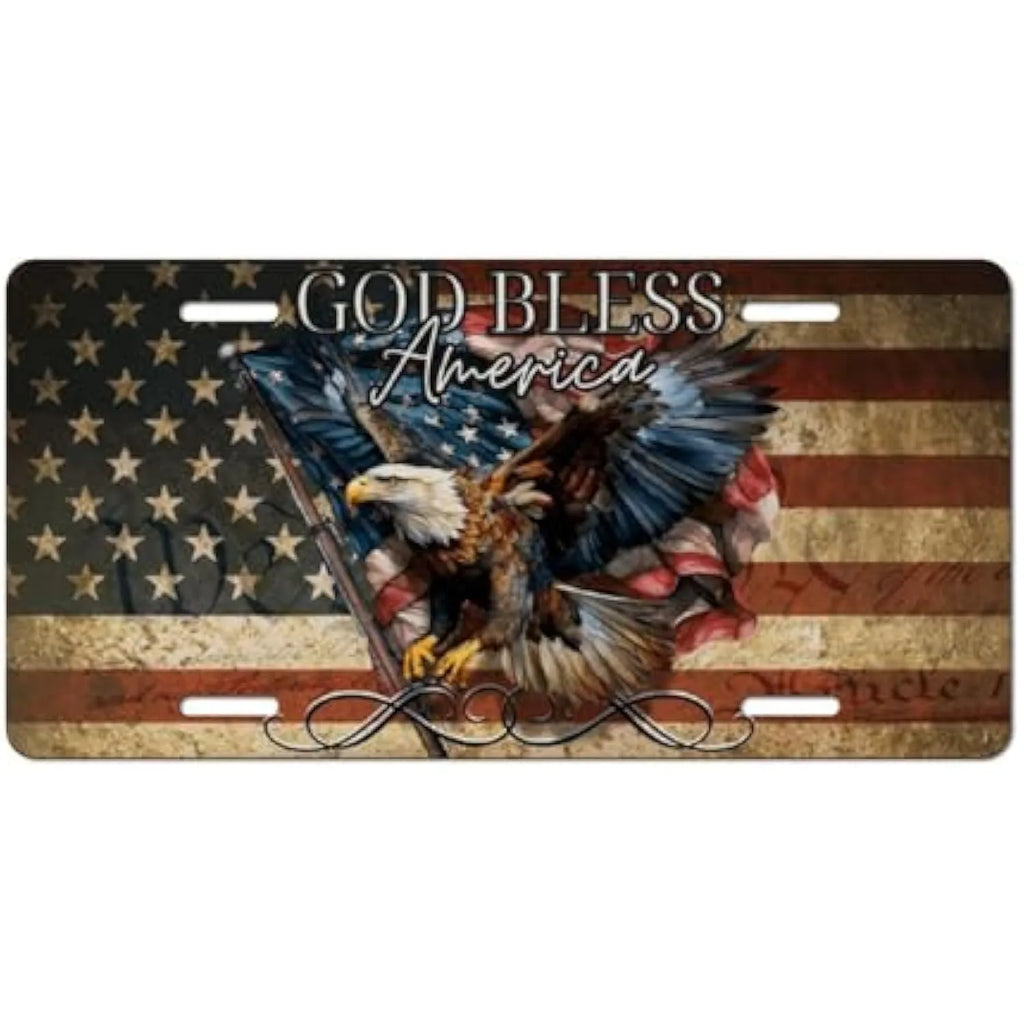 Patriotic Bald Eagle Aluminum License Plate – God Bless America Decorative License Plate HIP 1