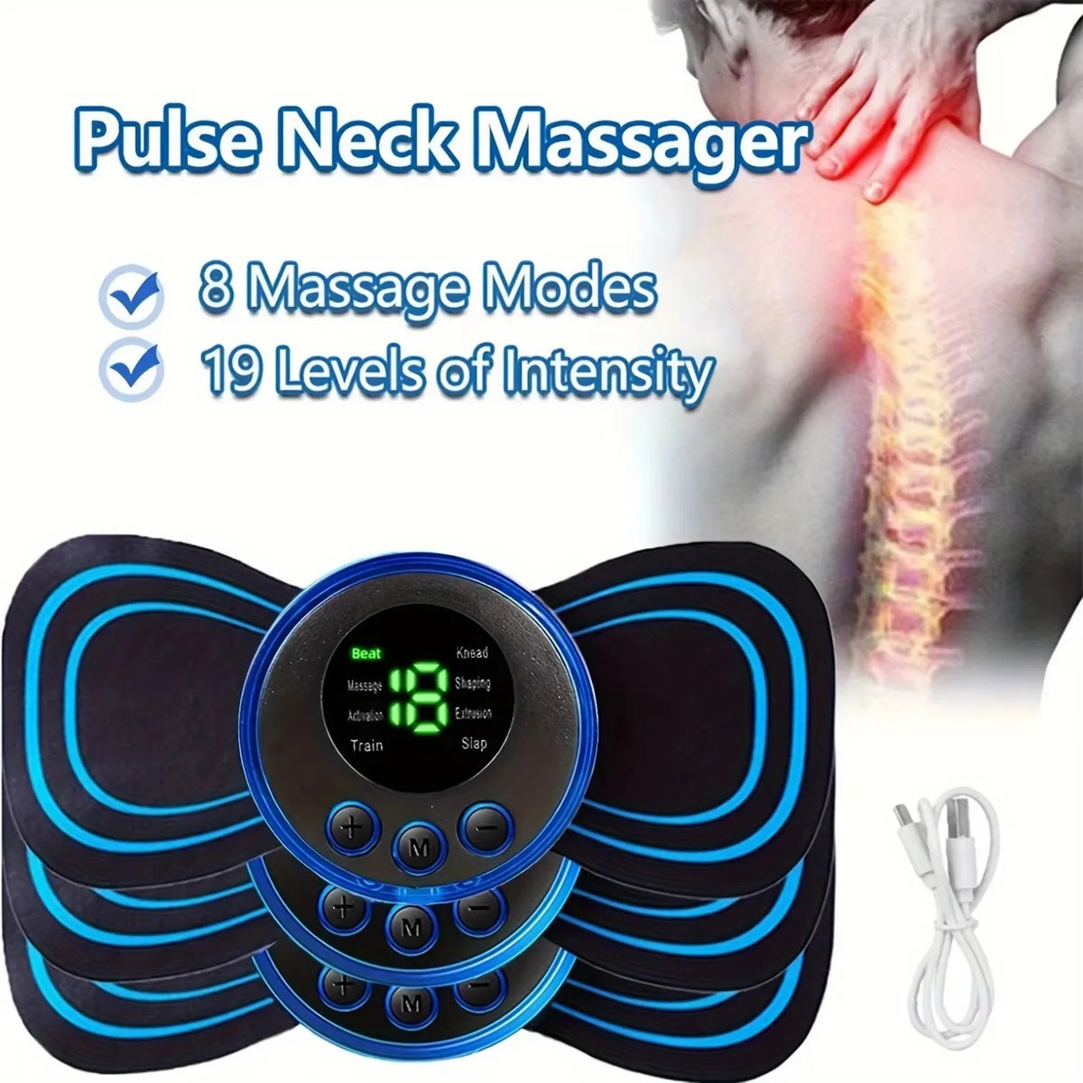 Electric EMS Neck & Back Massager – Portable Gel Pad EMS Neck Massager HIP black