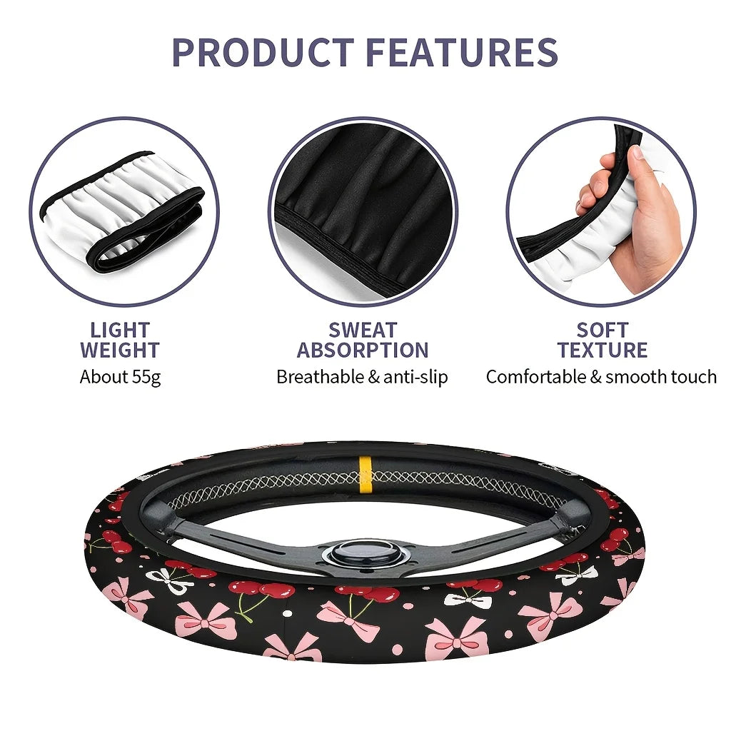 Cherry Bow Heart Car Steering Wheel Cover – Soft & Breathable Steering Wheel Cover HIP