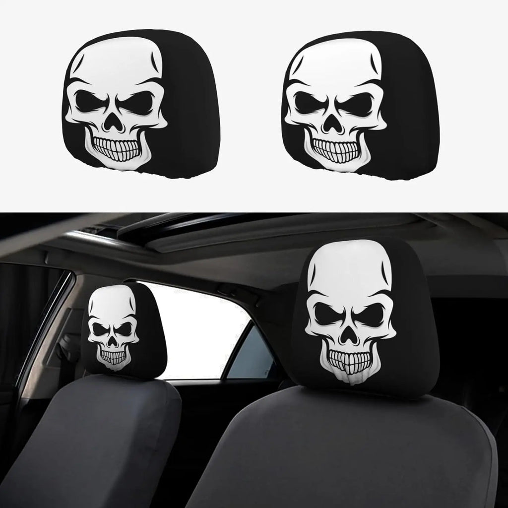 2-Pack Halloween Skull Car Headrest Covers – Universal Fit Car Headrest Cover HIP 1