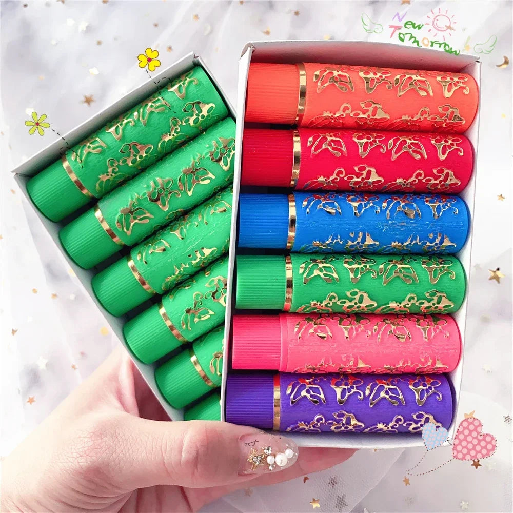 6PCS/BOX Dark Green Magic Spotting Lipgloss Lipstick Long Lasting Lip Liner Butterfly Green Lipstick Cosmetics Makeup Maquiagem HIP