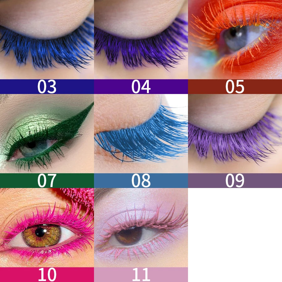 9 Color Mascara Thick Curl Waterproof Natural Eyelash Long Lasting Blue White Green Pink Black Eye Makeup Korean Cosmetics HIP