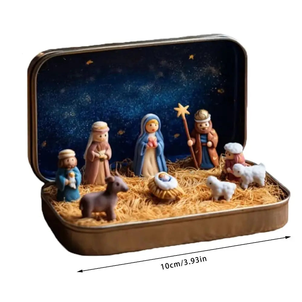 Mini Christmas Nativity Figurine Set in Keepsake Tin Box Holiday Nativity Figurine HIP