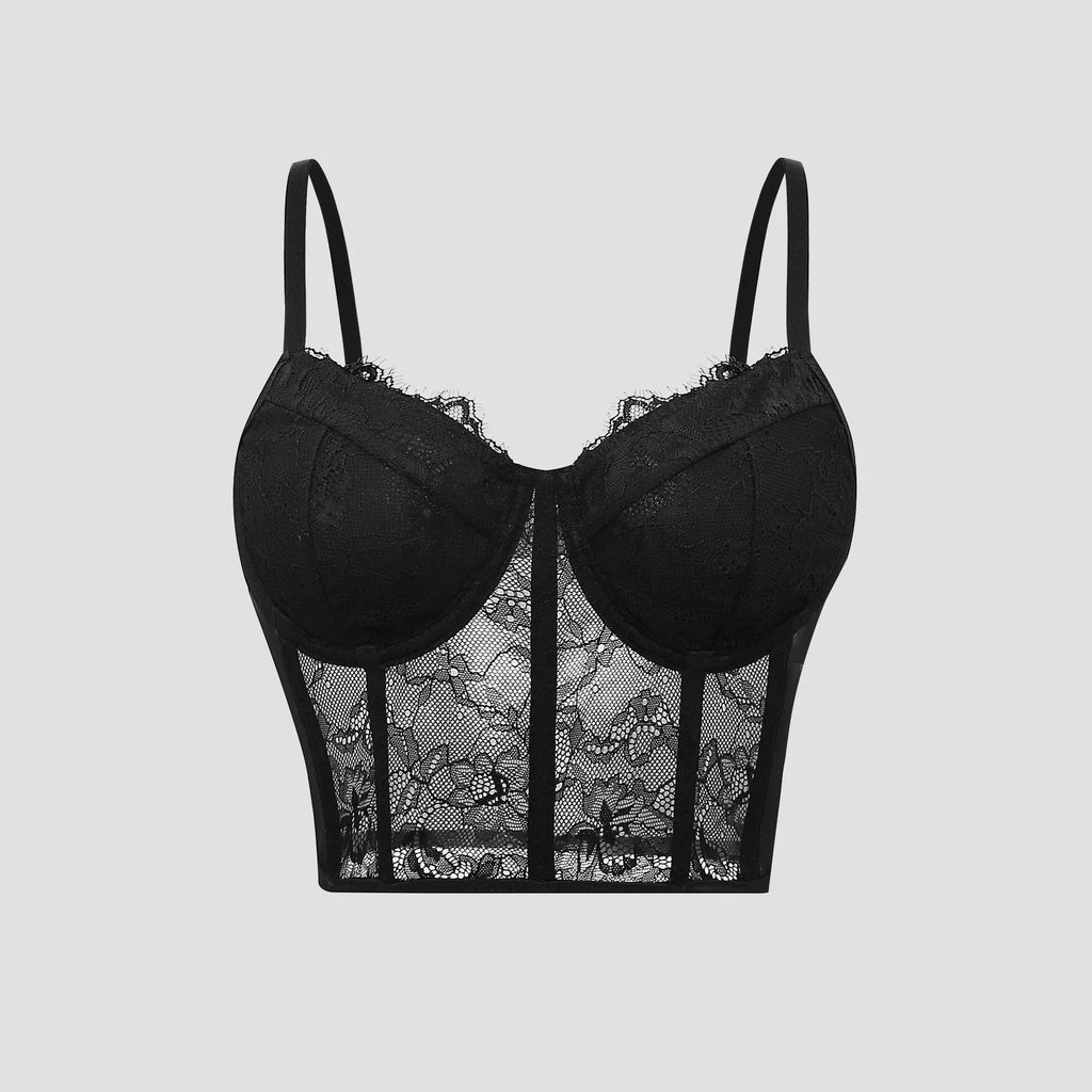 Sexy Black Semi Transparent Bra Mesh Push Up Bralet Women's Tube Top Corset Bustier Vest Club Party Crop Top Elegant Lingerie HIP