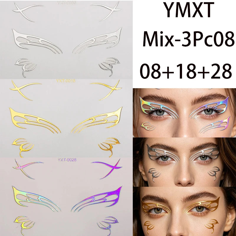 Colorful Eyes Makeup Stickers Laser Eye Eyeliner Eyebrows Face Art Sticker Decals Halloween Temporary Tattoo Party Decorations HIP Mixed-3Pc08