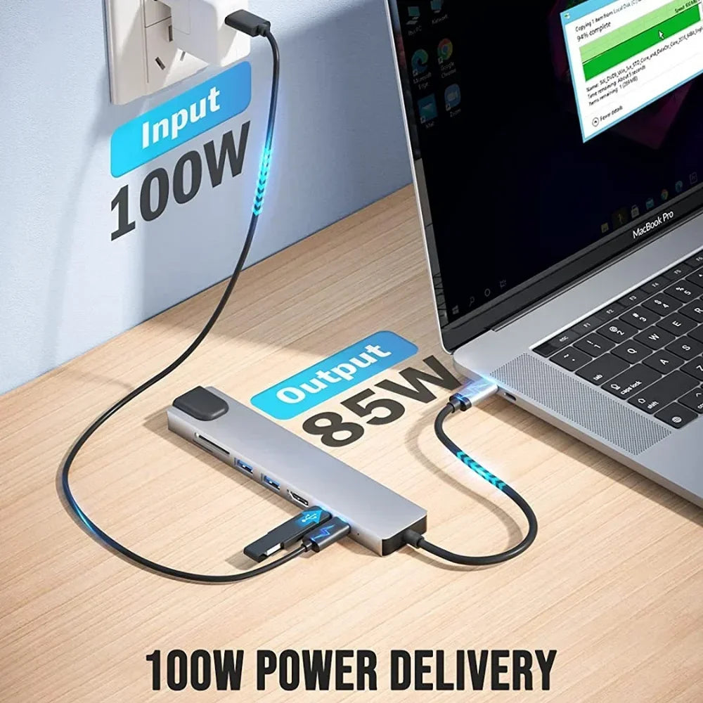 KEBIDUMEI 8-in-1 USB-C Hub – 4K HDMI, RJ45, PD 100W Dock USB-C Docking Station HIP