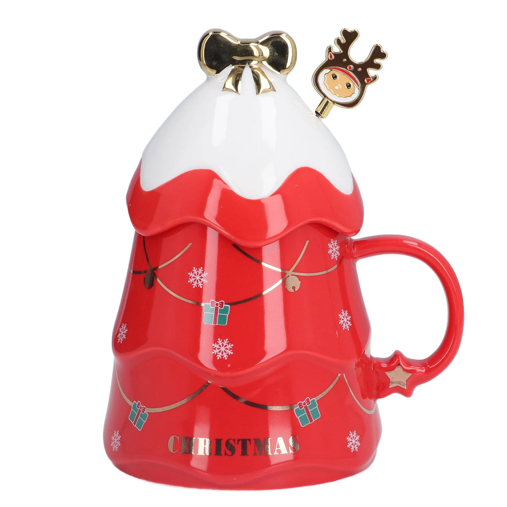 500ml Large Capacity Christmas Cup Ceramic Tea Milk Cup Coffee Mug with Lid Spoon for Home Holiday Gifts Ceramic Cup Coffee Cup HIP Red 401-500ml