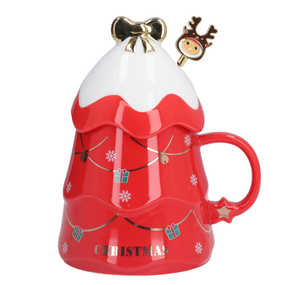 500ml Large Capacity Christmas Cup Ceramic Tea Milk Cup Coffee Mug with Lid Spoon for Home Holiday Gifts Ceramic Cup Coffee Cup HIP Red 401-500ml